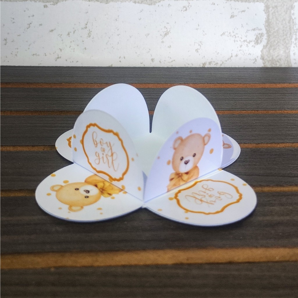 50 Forminhas Personalizadas de Doce Brigadeiro 4 Pétalas- Festa Chá de Bebê Ursinho Dourado Neutro- Chá Revelação