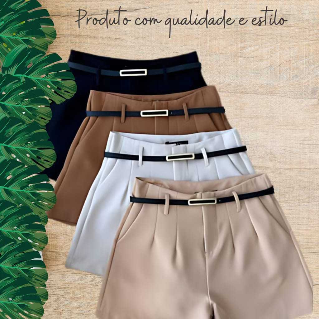 Short Feminina Alfaiataria Com Siper na Lateral Premium Novo Lançamento