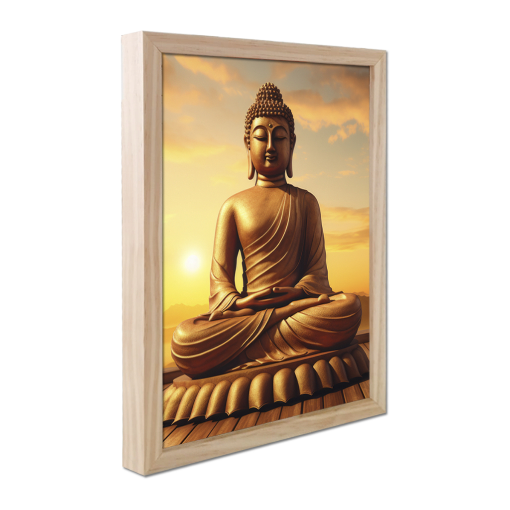 Quadro Buda Decoração Sabedoria Prosperidade Felicidade Monge Budismo Jardim Zen com Moldura Caixa Alta 50cm