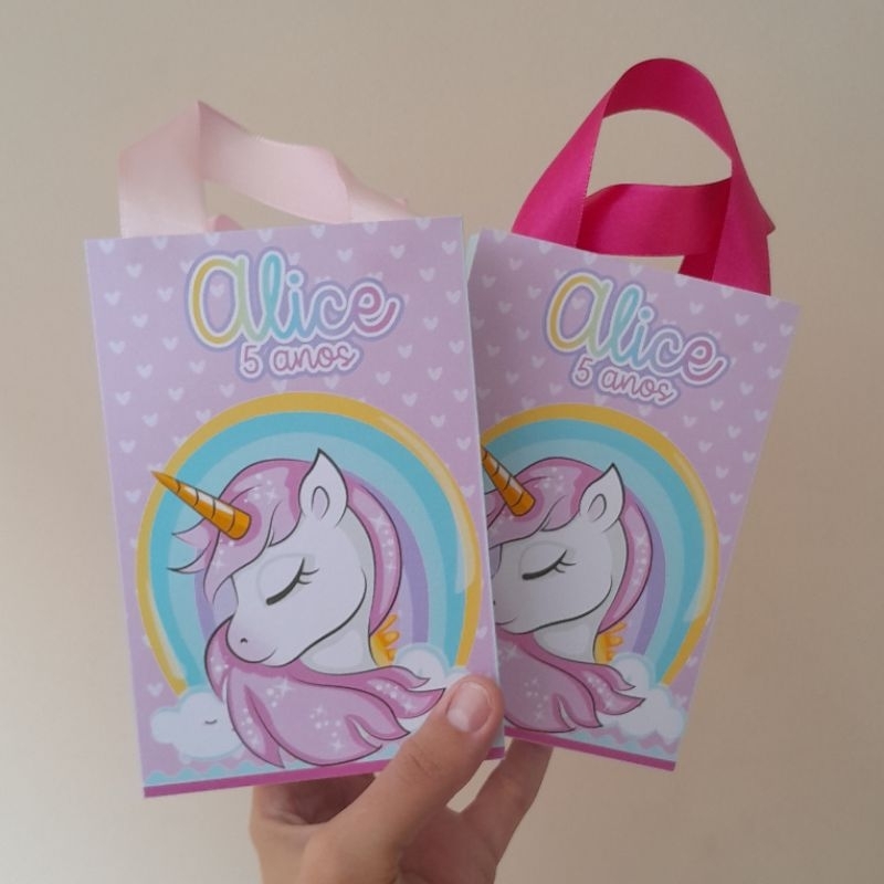 Kit 20 Sacolinhas Personalizada Unicórnio– Lembrancinha Festa Infantil