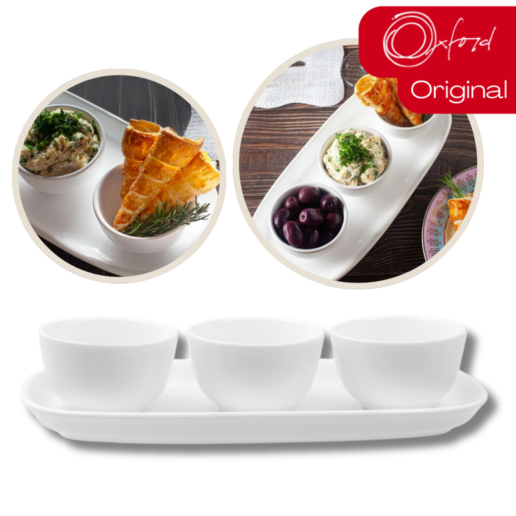 Jogo Petisqueira Bandeja Retangular 3 Bowls Para Servir Branco Oxford em Oferta na Shopee