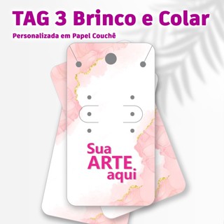 [Digital.Gráfica] 120 Un. TAG PARA BRINCOS I 3 PARES + 1 COLAR | 9x5 cm I PERSONALIZADA em Oferta na Shopee