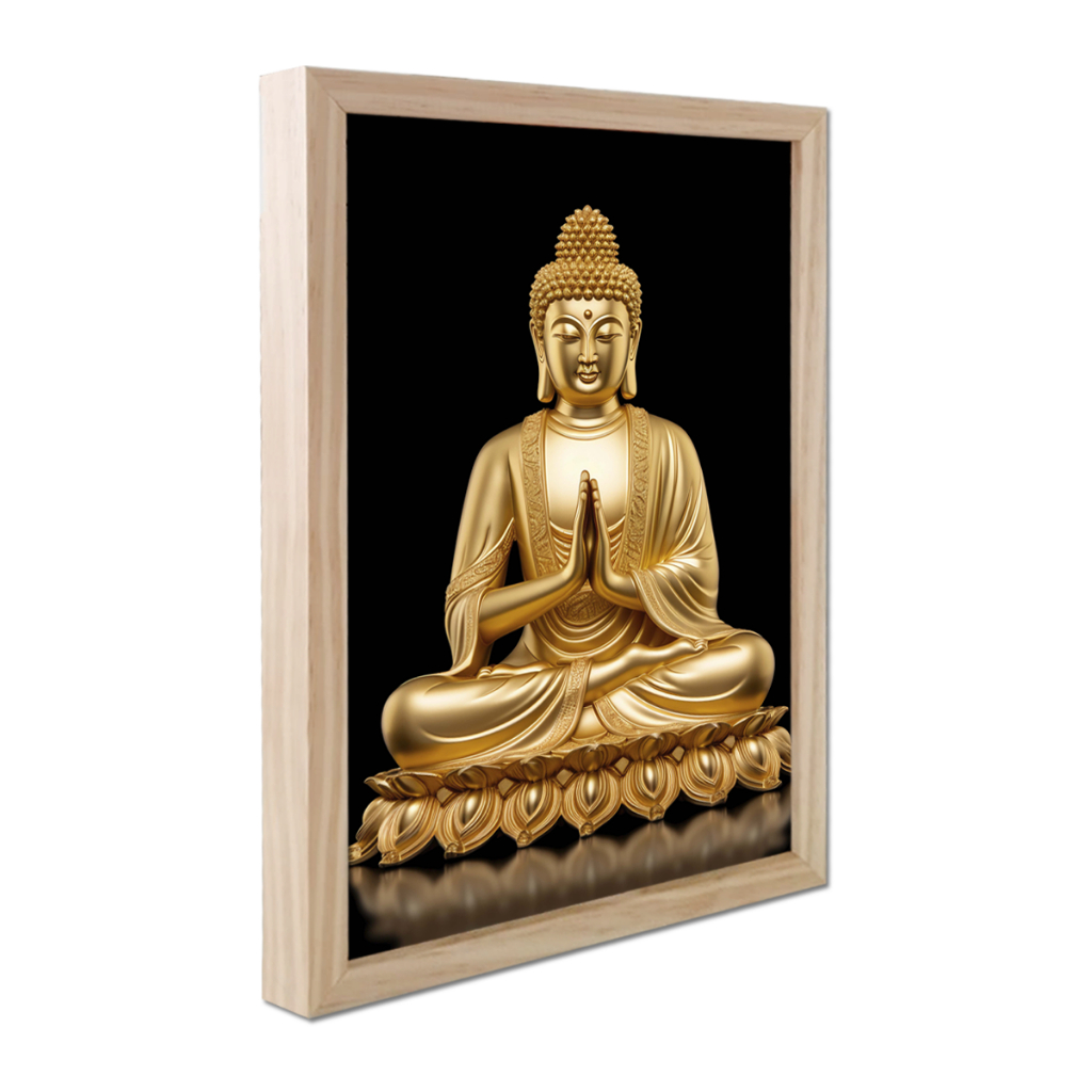 Quadro Buda Decoração Sabedoria Prosperidade Felicidade Monge Budismo Jardim Zen com Moldura Caixa Alta 40cm