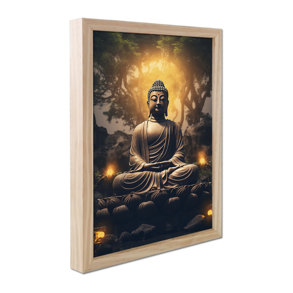 Quadro Buda Decoração Sabedoria Prosperidade Felicidade Monge Budismo Jardim Zen com Moldura Caixa Alta 30cm