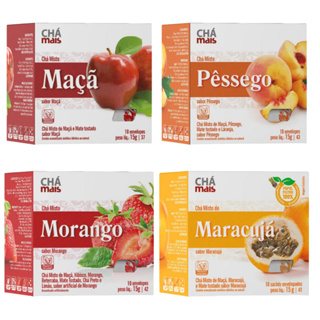 Kit 4 Chás sabores: Maçã, Pêssego, Morango e Maracujá - 10 Sachês - Chá Mais em Oferta na Shopee