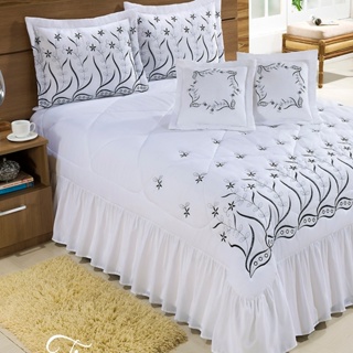 Kit Cobre Leito BORDADO Colcha Super King Decoração Desejos 07 Peças em Oferta na Shopee