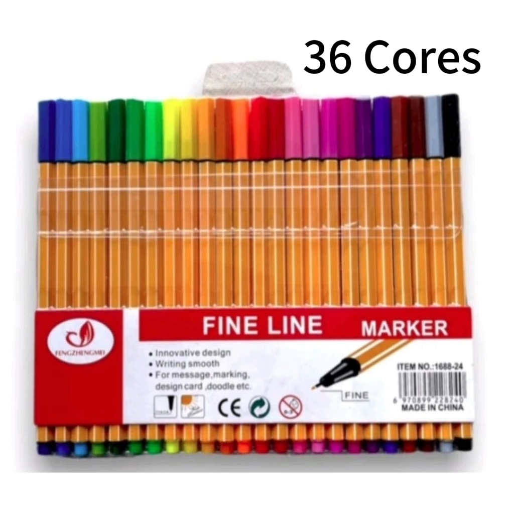 Kit com 12/24/36/48 canetas Fine Line Ponta Fina FINELINER 0,4MM