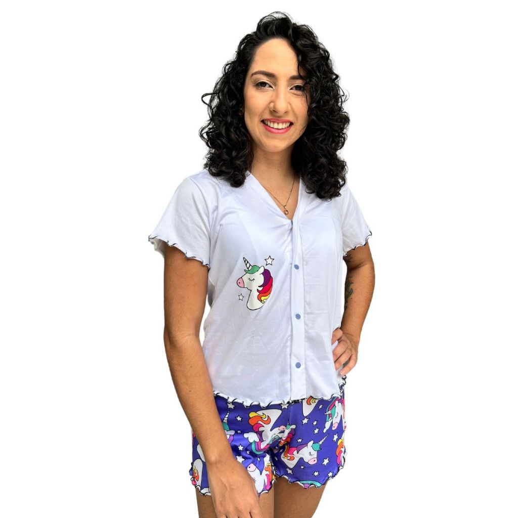 Pijama Feminino Adulto Estampado Suede baby Doll Noite Confortável Conjunto Presente