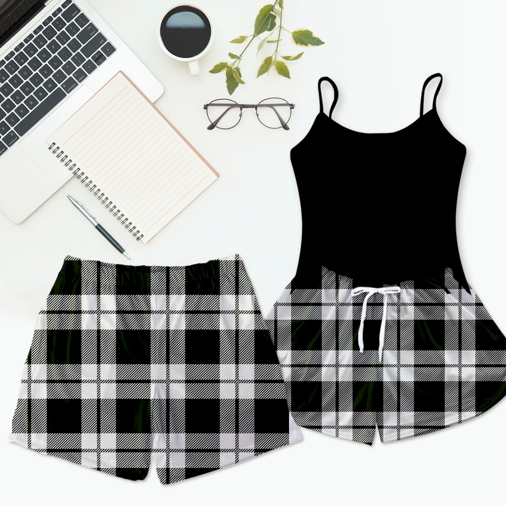 Pijama Baby Doll Preto Casal Mozão Combinando + Bermuda Masculino Xadrez em Oferta na Shopee