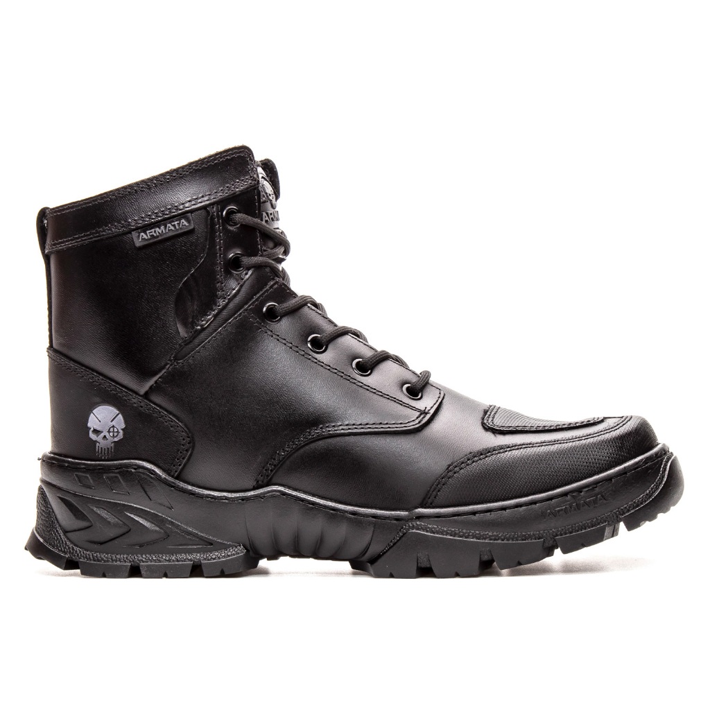 coturno masculino 100% couro bota militar preta cano médio muito resistente e confortável