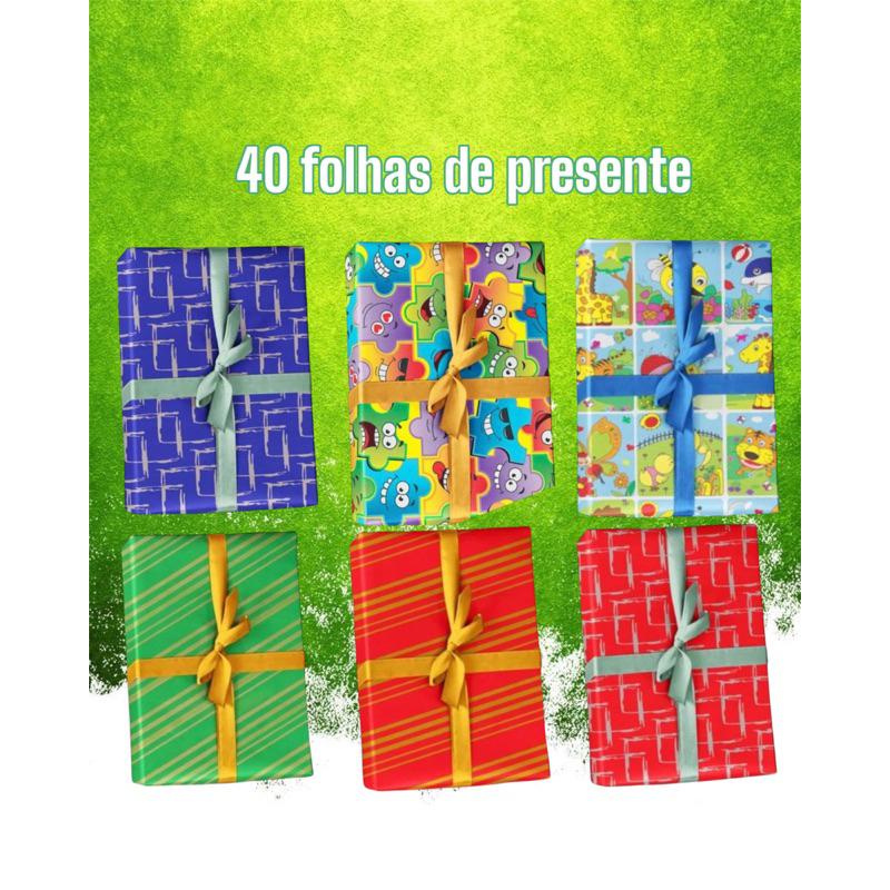 40 folhas de papel de presente 50x60 resma estampas e natal em Oferta na Shopee