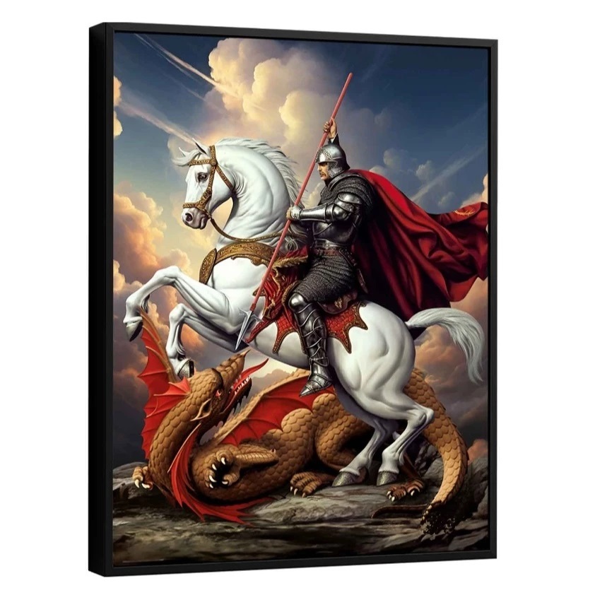 Quadro decorativo religioso sao jorge protetor cavalo branco proteçao santo peça única 1 peça 60x40