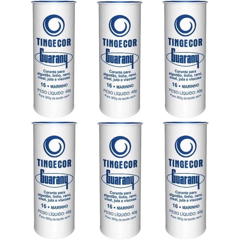 TINTA TINGIR TECIDO GUARANY PARA ALGODÃO, LINHO, RAMI, SISAL, JUTA E VISCOSE - KIT C/6un