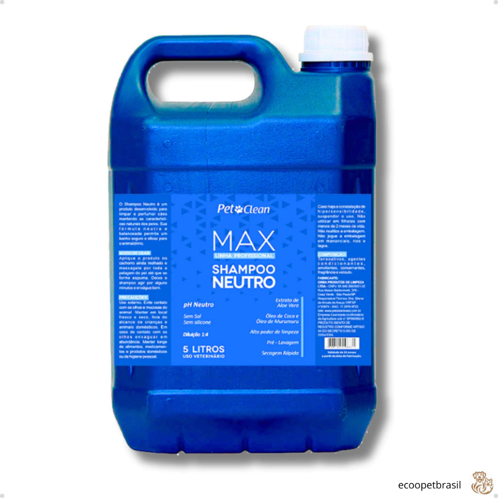 Shampoo Neutro Linha Max Premium Profissional 5 Litros Rende 25 - Pet Clean