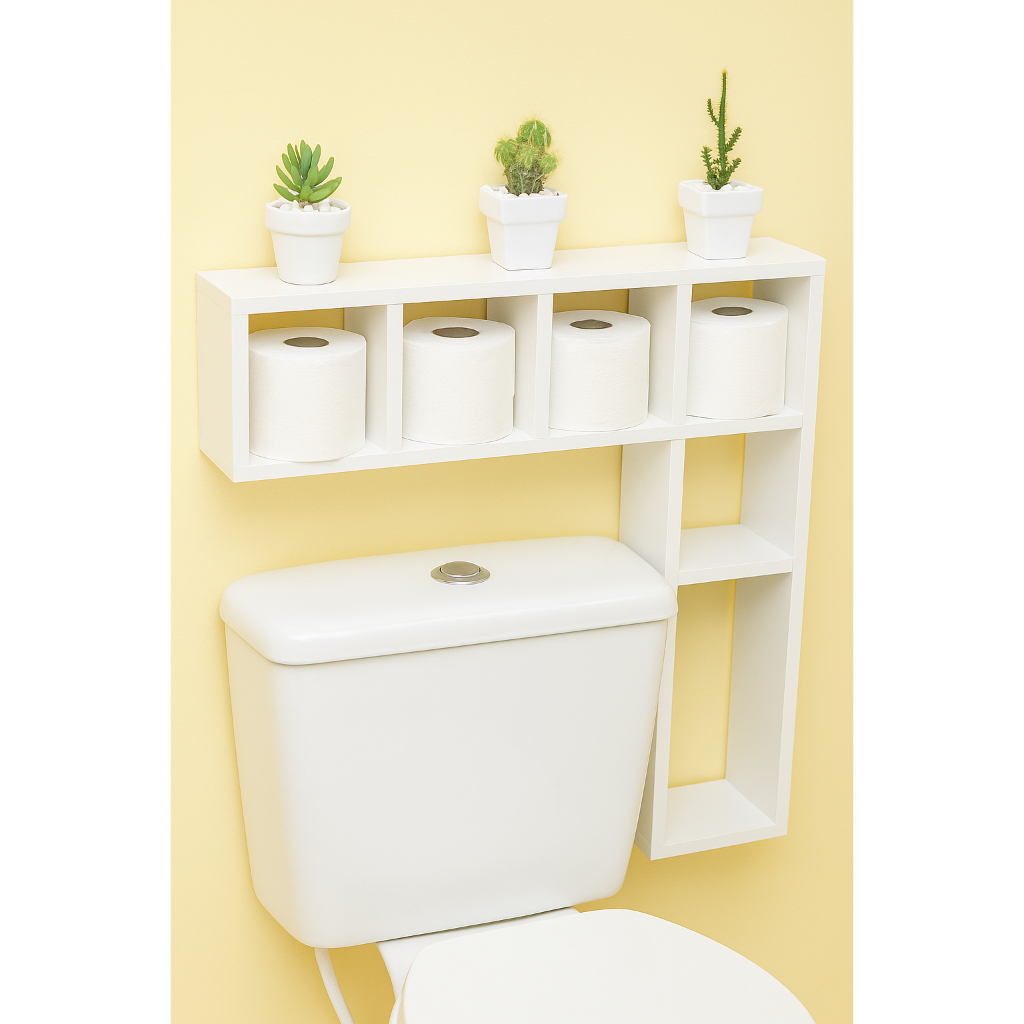 prateleira para banheiro modelo de  nicho para caixa acoplada branco mdf suporte papel higiênico em Oferta na Shopee