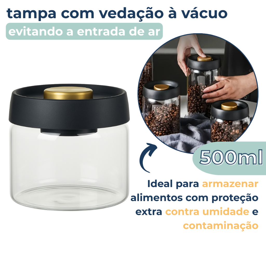 Pote de Vidro Hermético 500ml Com Tampa A Vacuo Porta Mantimentos em Oferta na Shopee
