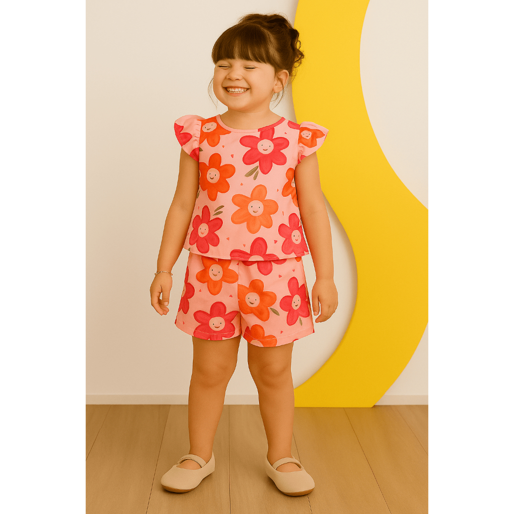 Conjunto Blusa e Short Infantil Feminino | Para Meninas Até 5 Anos | Estampas Variadas e Conforto Garantido