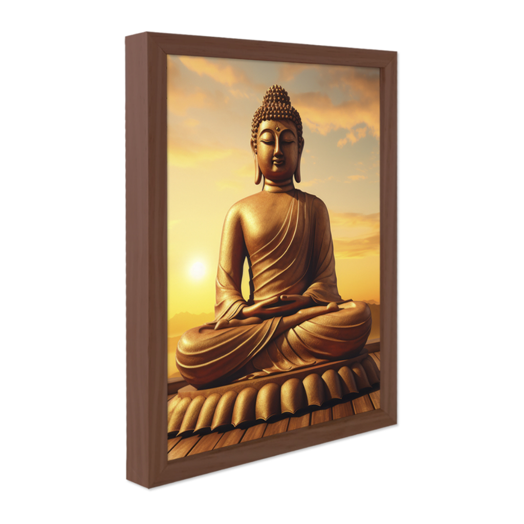 Quadro Buda Monge Decoração Sabedoria Prosperidade Felicidade Budismo Jardim Zen com Moldura Caixa Alta 40cm