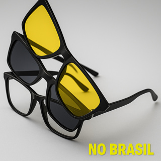 armação de óculos clip on 3 em 1 com fixação magnética feito em acetato unissex masculino e feminino em Oferta na Shopee