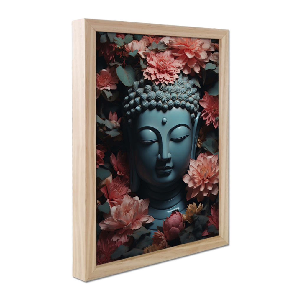 Quadro Buda Monge Decoração Sabedoria Prosperidade Felicidade Budismo Jardim Zen com Moldura Caixa Alta 30cm