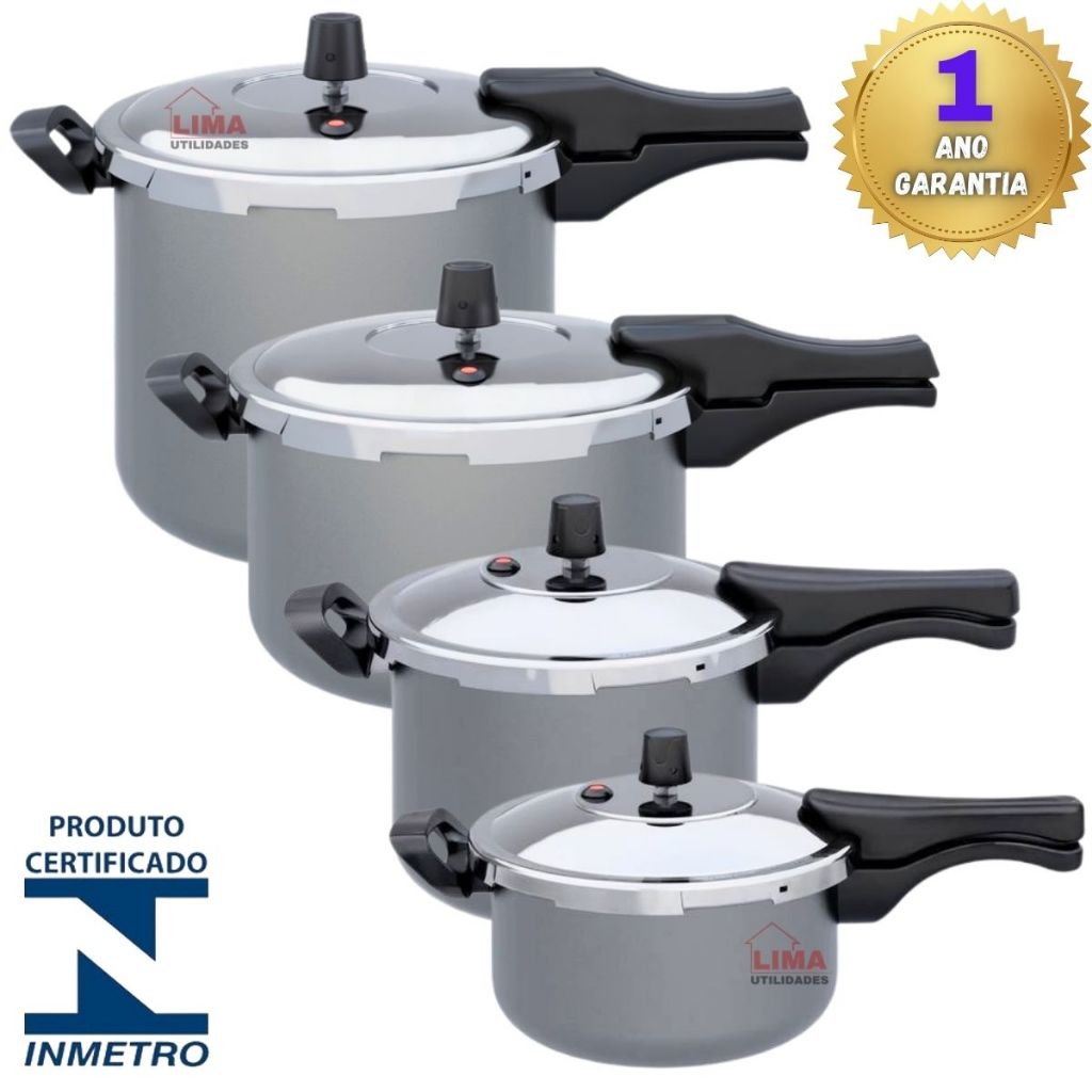 Imagem Panela Pressão Fechamento Externo Cinza Grafite 3 - 4,5 - 7 - 10 Litros Selo Inmetro Garantia 1 Ano