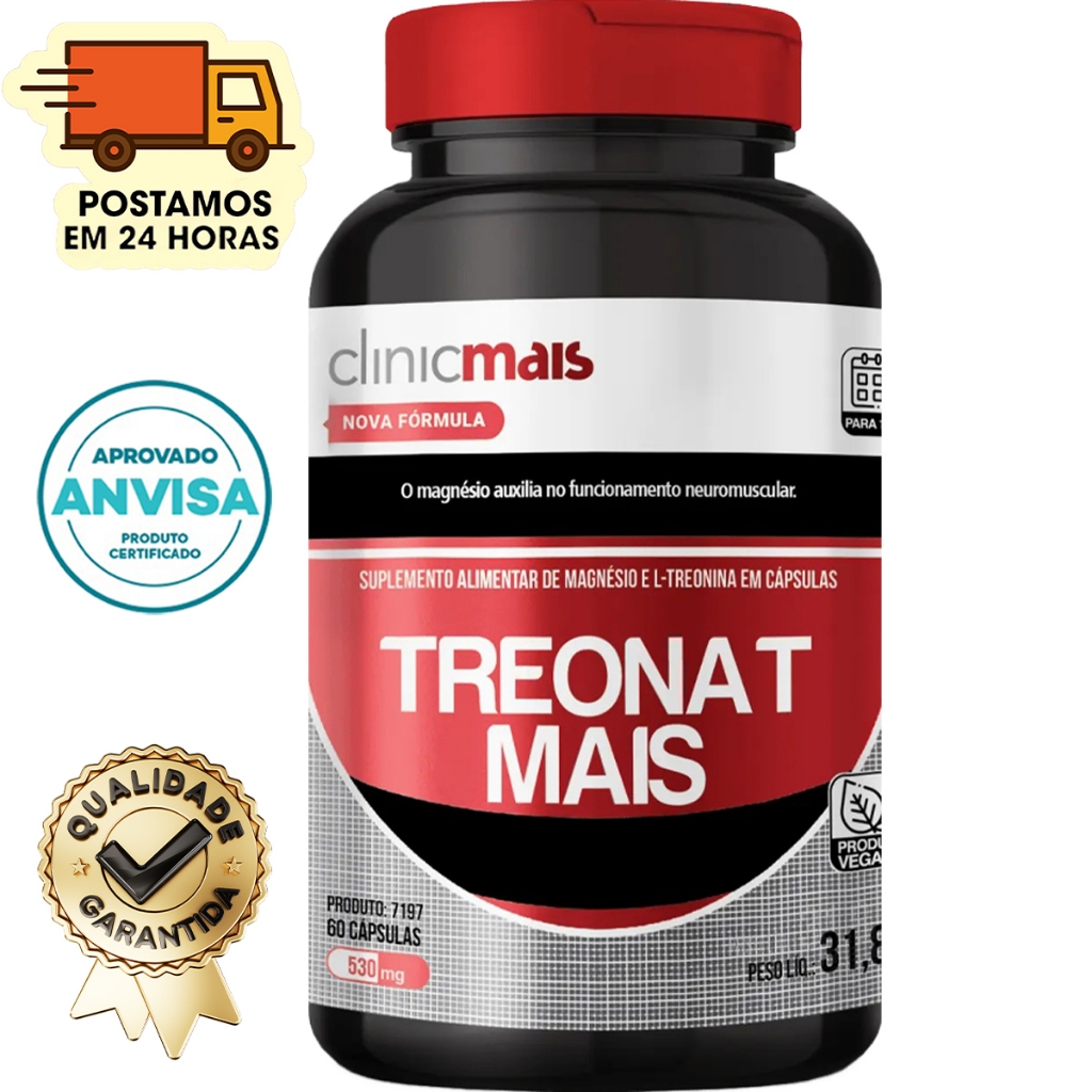 Treonat Mais - Magnésio + Treonina  - 60 Cápsulas 530mg - Clinicmais