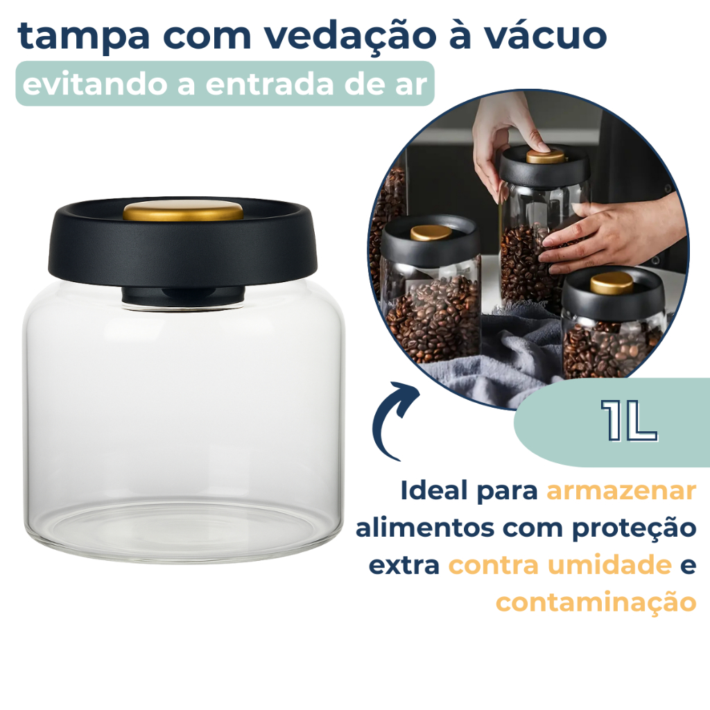 Pote de Vidro Hermético 1 Litro Com Tampa A Vacuo Porta Mantimentos - Home & Living