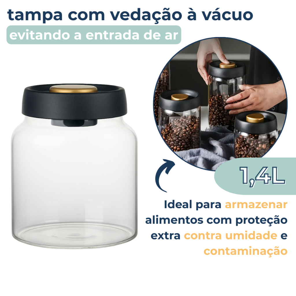 Pote de Vidro Hermético 1,4 Litros Com Tampa A Vacuo Porta Mantimentos em Oferta na Shopee