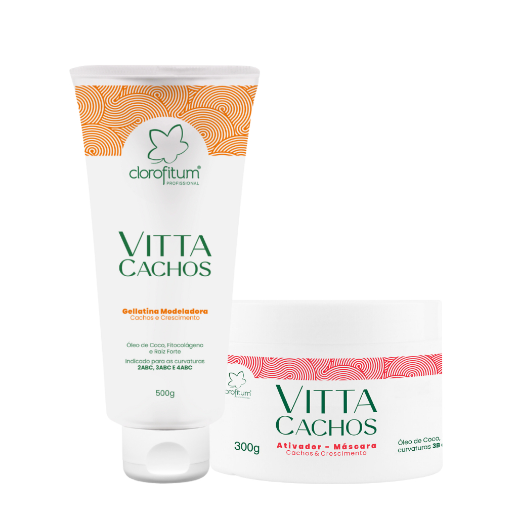 kit Ativador de Cachos Vitta Cachos de 300 g e Gelatina Modeladora de Cachos Vitta Cachos de 500 g