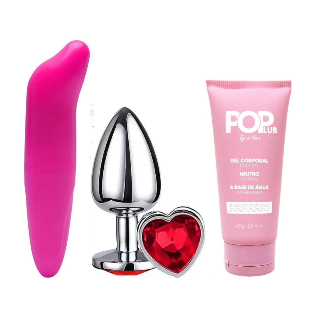 Kit Vibrador Feminino Golfinho + Plug Anal M Coração + Lubrificante Íntimo Sex Shop em Oferta na Shopee