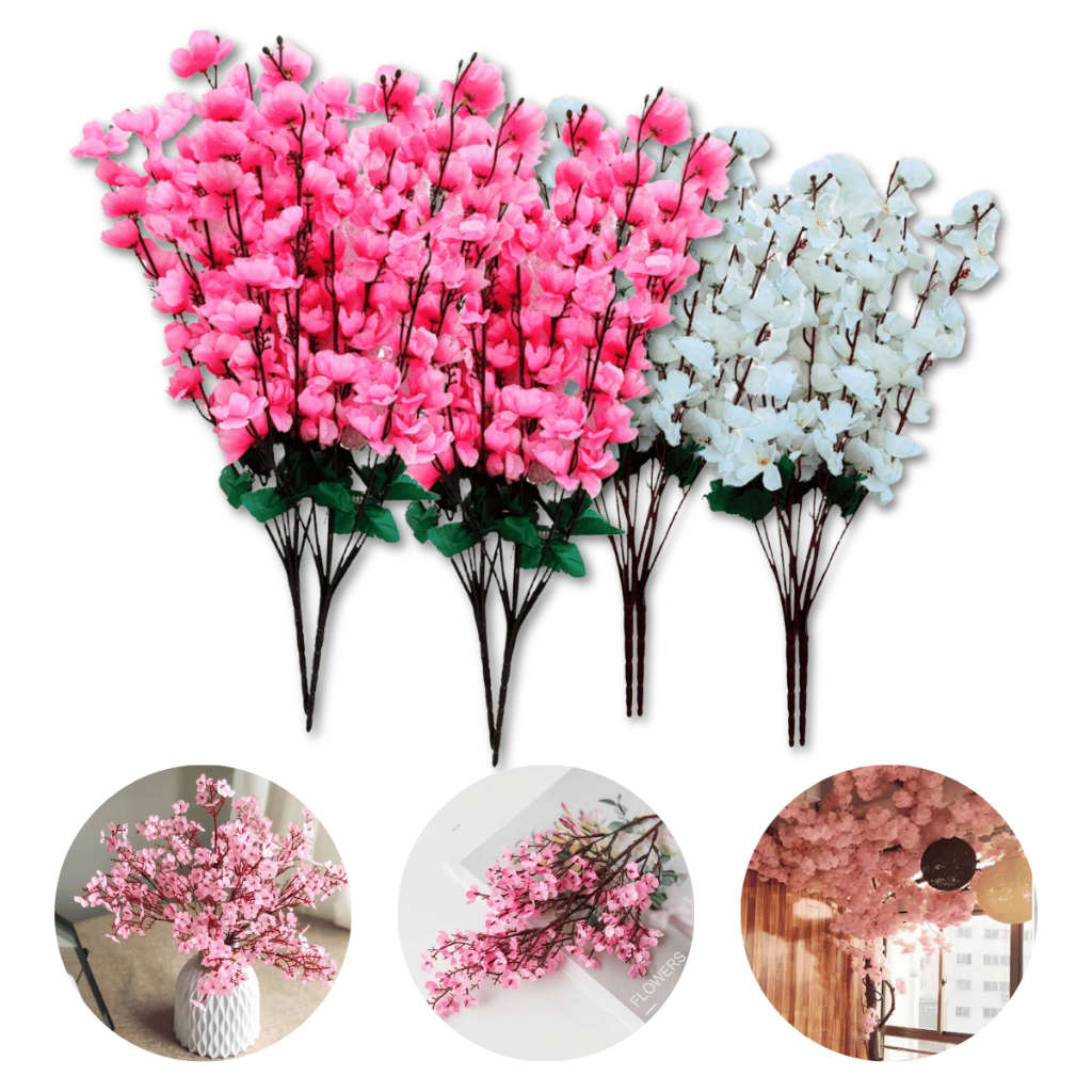 10 Buquês Cerejeira Artificial 7 Galhos 55cm Decoração Flores de Pêssego Oriental Decoração Casamento