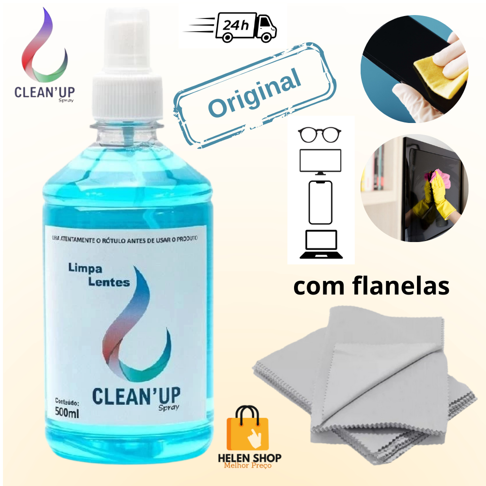 Limpa lentes 500ml com flanela mágica para oculos tela de celular tv spray notebook Clean Up grande em Oferta na Shopee