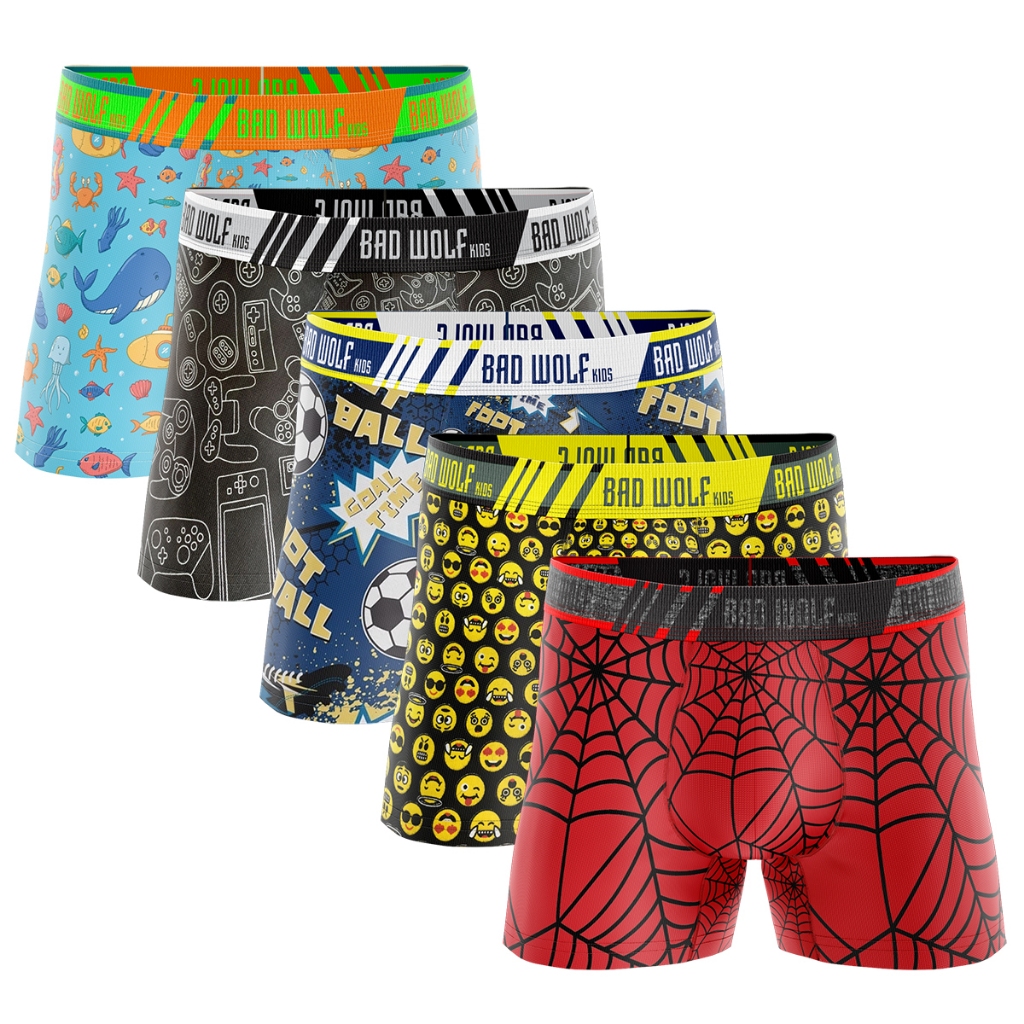 Kit 2, 3, 5 e 10 Cuecas Boxer INFANTIL Microfibra Lisa e Estampada.