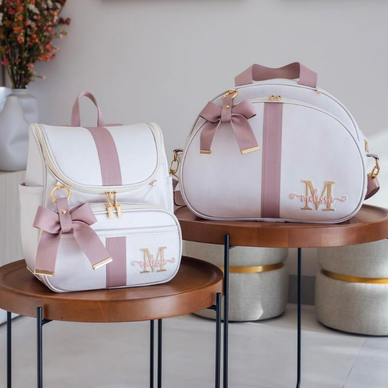 Kit Maternidade 2 Peças Bolsa e Mochila Personalizado Térmica Impermeável, Coleção Boston