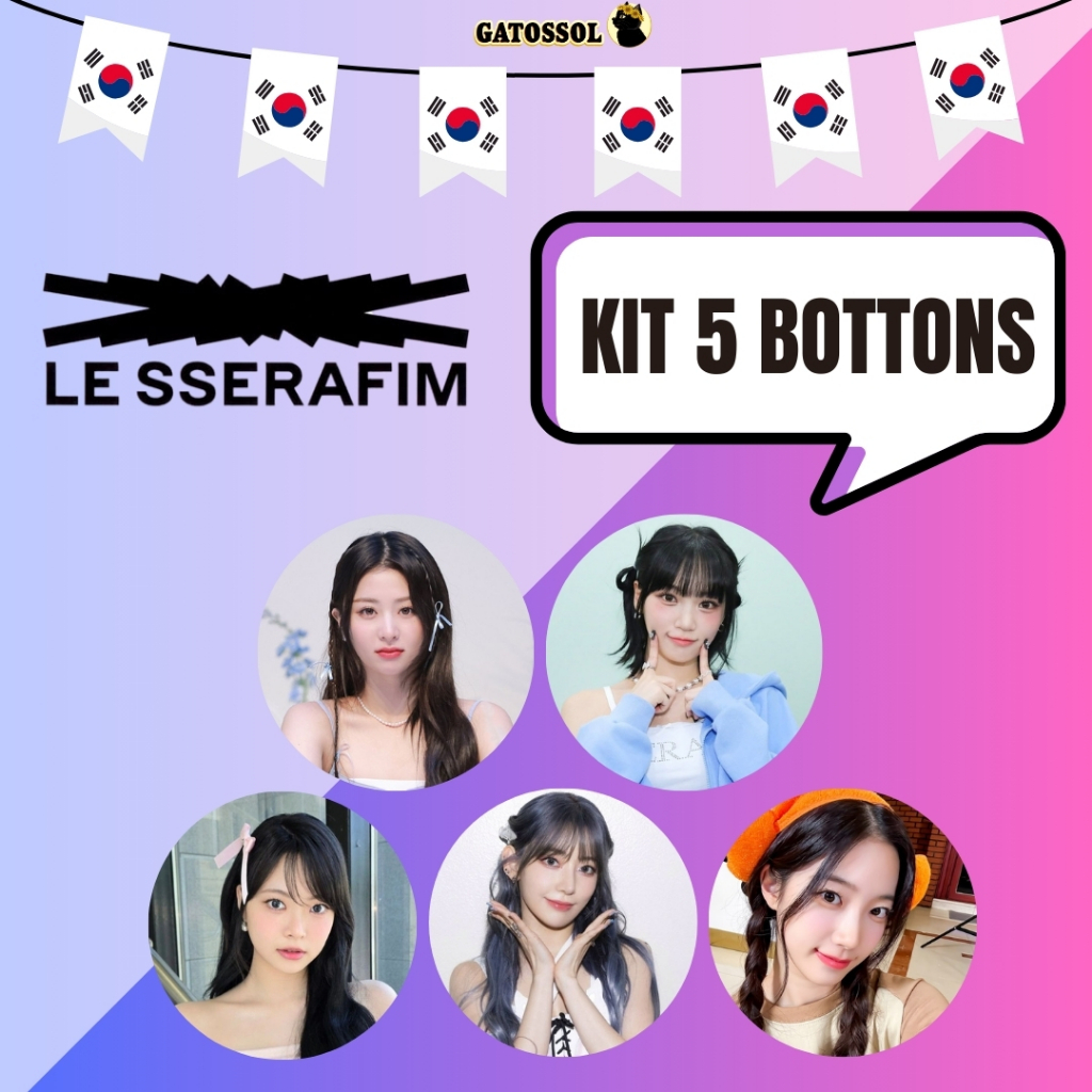 KIT LE SSERAFIM 5 Bottons 4,5CM Broche FEARNOT KPOP-IDOL-COREANO- K-POP Bottom/botton Boton Buton alfinete Boton Button