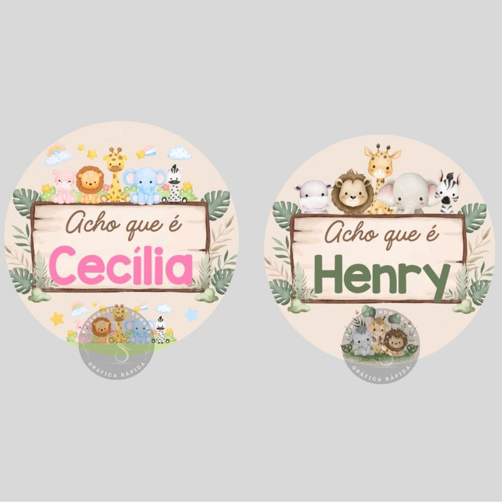 ADESIVOS DE CHÁ REVELAÇÃO PERSONALIZADO COM NOME - Safari - Lembrancinha Chá de Bebê, Aniversário