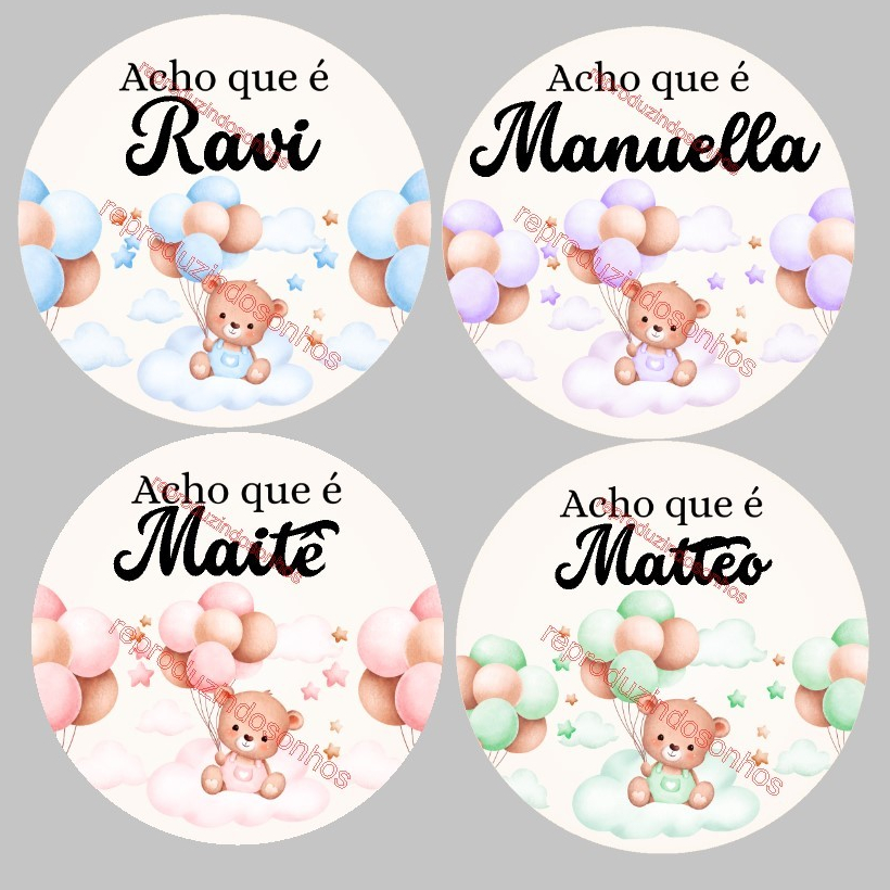 300 ADESIVOS DE CHÁ REVELAÇÃO PERSONALIZADO COM NOME  - Lembrancinhas de Chá de Bebê, Aniversário.
