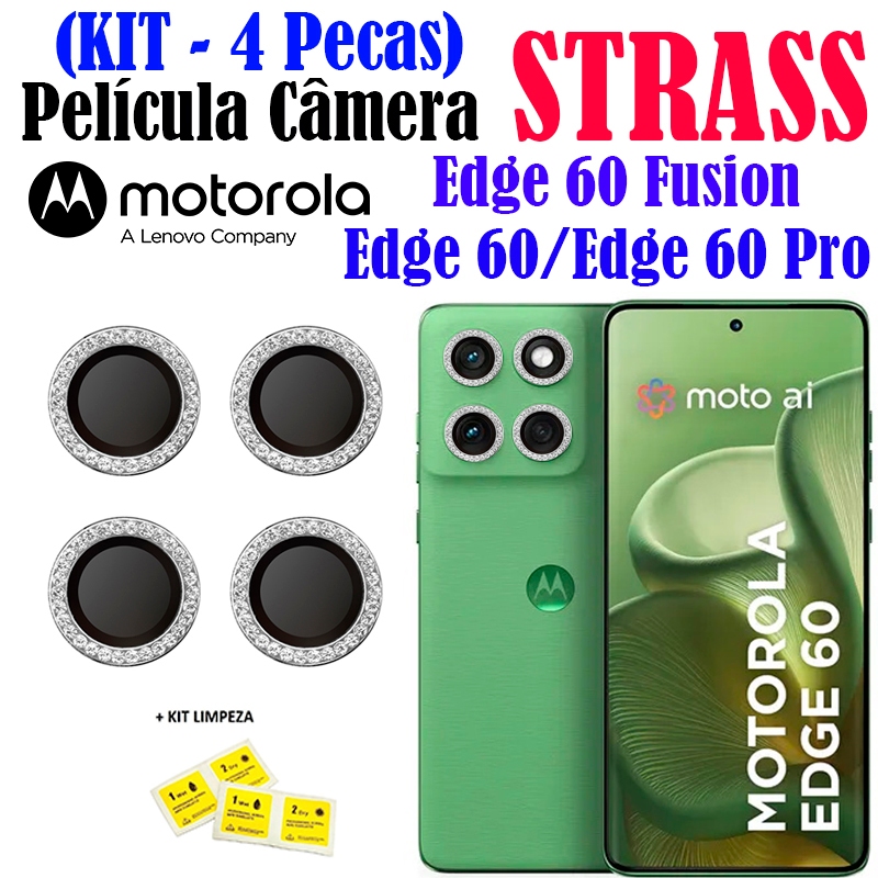 Kit (4 Pecass)Película Câmera Strass Edge 60/Edge 60 Pro/Edge 60 Fusion Motorola Protetor Da Lente Brilhante Anti Risco