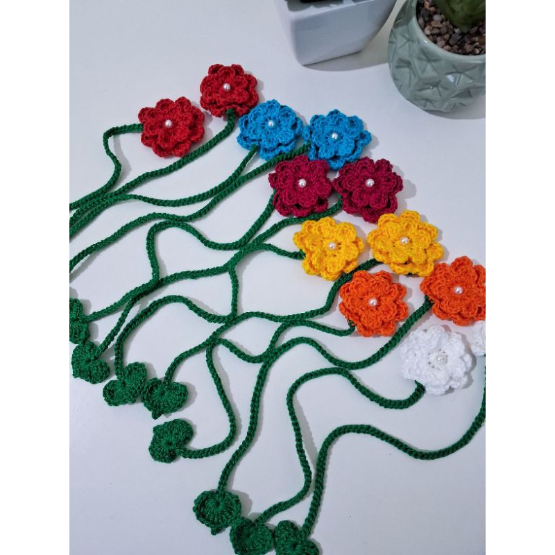 Kit de Marcador de Páginas em Crochê Flor Dupla para Livros com 6, 9, 12 ou 24 unidades