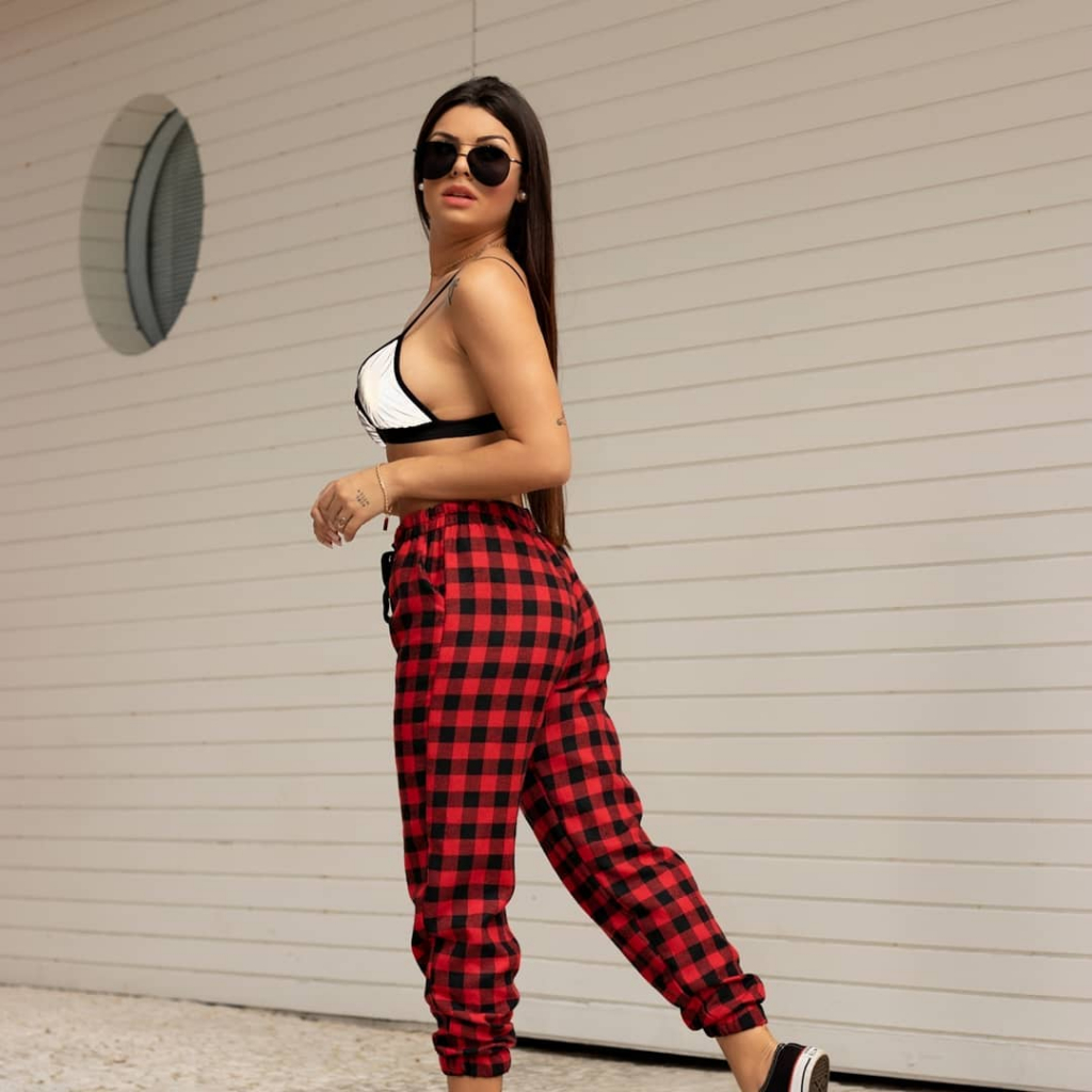 Calça Jogger Xadrez Flanelada Femenina Calça Xadrez Imverno