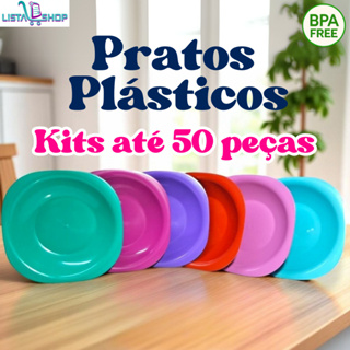 Kit Prato Fundo Redondo Plástico Reutilizável para Festa, Churrasco, Merenda Escolar 5/10/15/20 unid em Oferta na Shopee