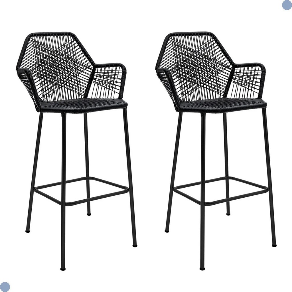 Kit 2 Banquetas Tropicalia Fibra Sintética Preto – Para Área Externa Interna, Varanda e Área Gourmet