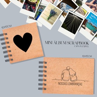 MINI SCRAPBOOK KRAFT - CAPA FLEXÍVEL - 20 FOLHAS PRETAS  - ÁLBUM DE  FOTOS MINI POLAROID - DIA DOS NAMORADOS