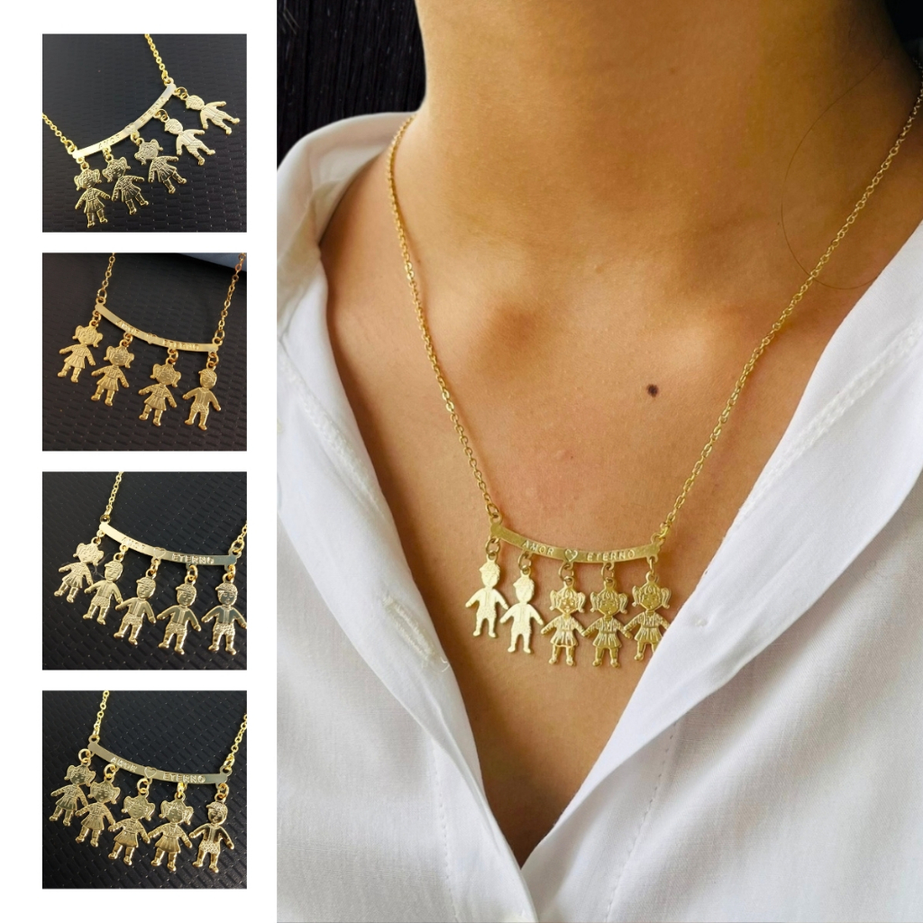 Donna Francisca Colar 3 Filhas Meninas 2 Filhos Meninos Filhos Folheado A Ouro 45 Cm em Oferta na Shopee