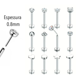 Piercing Labret helix haste fina plug push in estrela, coração aço cirúrgico- 1 peça em Oferta na Shopee