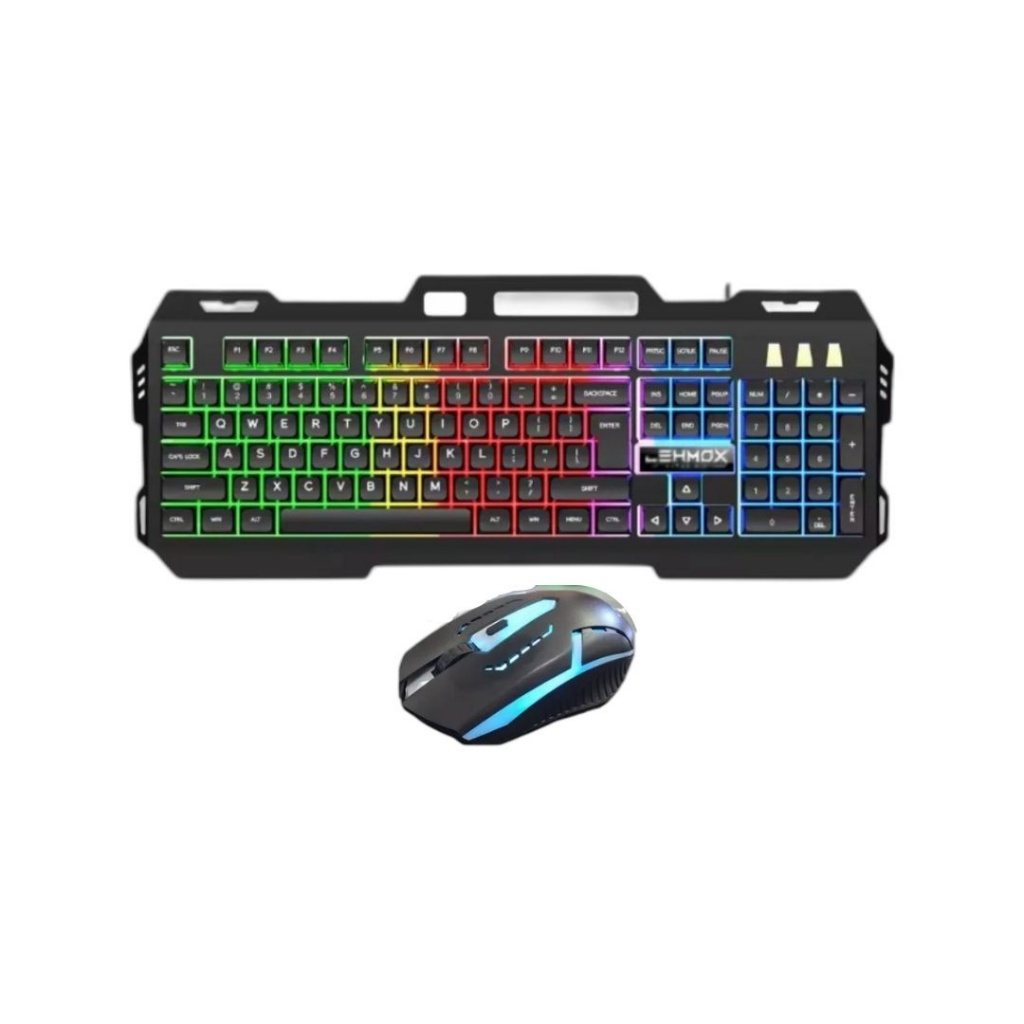 KIT TECLADO METÁLICO E MOUSE GAMER COM FIO UBS RGB PRETO LEY-2077 LEHMOX