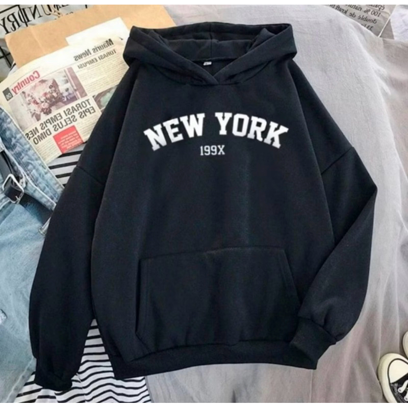 Moletom Canguru Unissex Blusa De Frio Com bolso e capuz Casaco Feminino Masculino Flanelado Algodão New York 199X