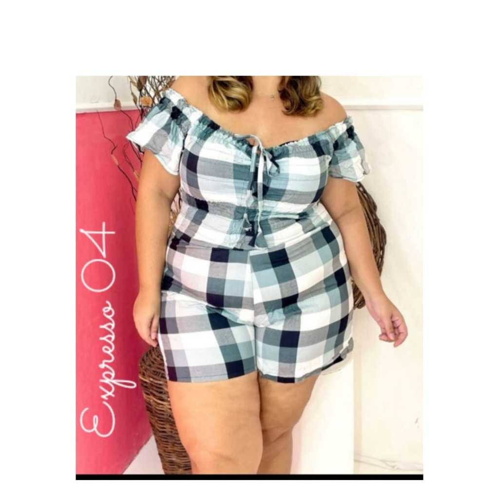 Macacão Plus Size Ciganinha Xadrez Feminino
