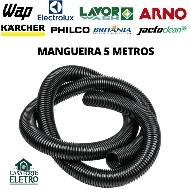 Mangueira Aspirador 5m 32mm Preta Compatível Wap Electrolux Arno Philco Lavorwash Britânia