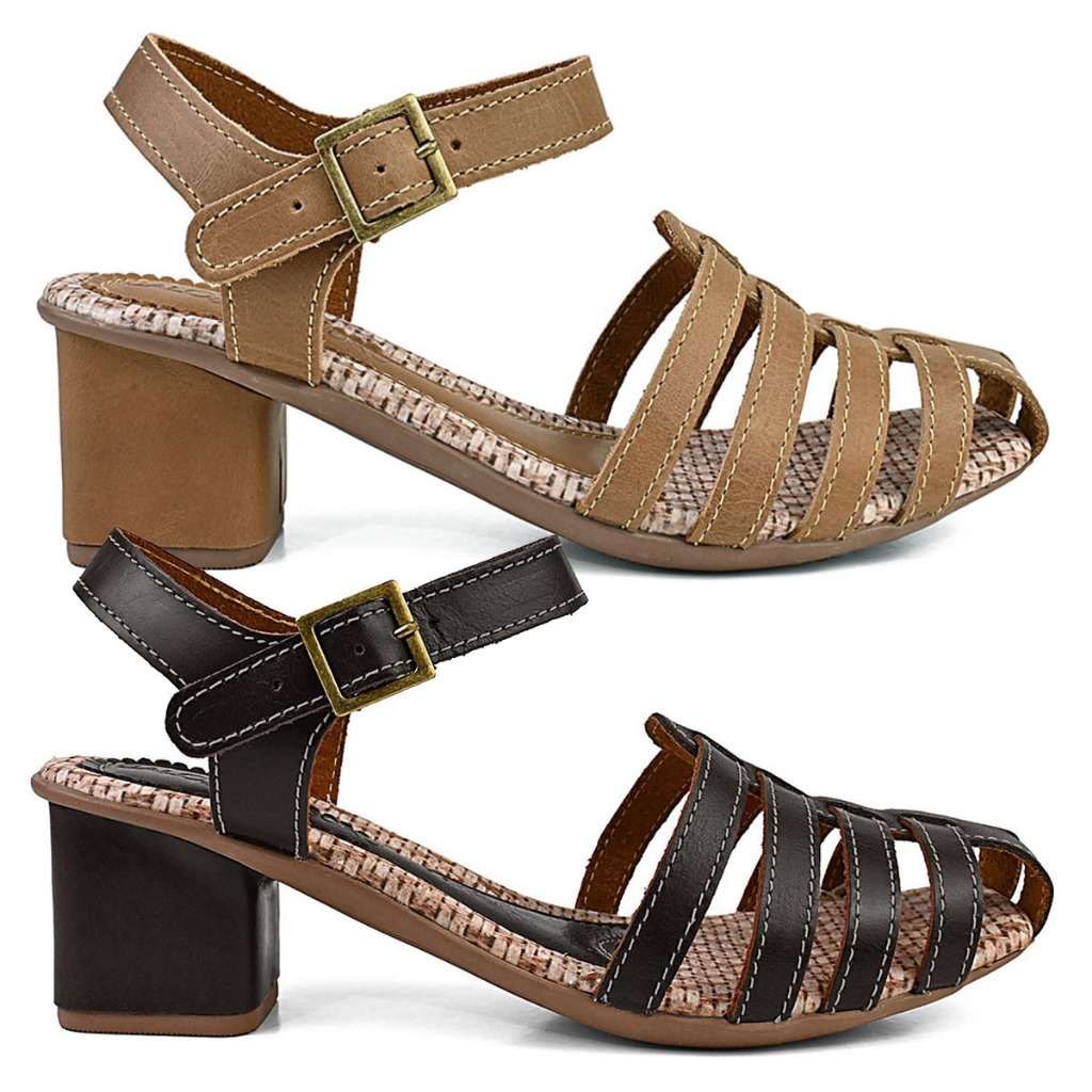 Sandália Feminino Couro Legítimo Gladiadora Fechada Artesanal Salto Alto Bloco Confortável SC75.01 em Oferta na Shopee